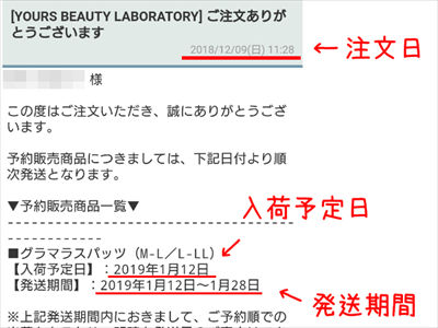 グラマラスパッツの注文メール1